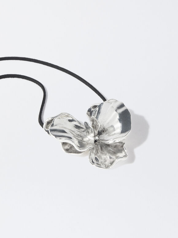 Rope Necklace With Flower, Silver, hi-res