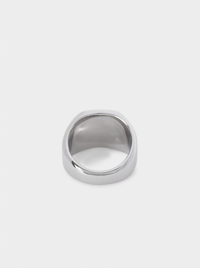 Stainless Steel Signet Ring, Silver, hi-res