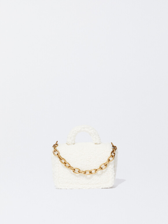 Faux Fur Bag With Chain, Ecru, hi-res