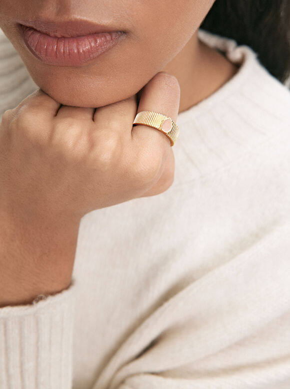Golden Enamel Ring, Pink, hi-res