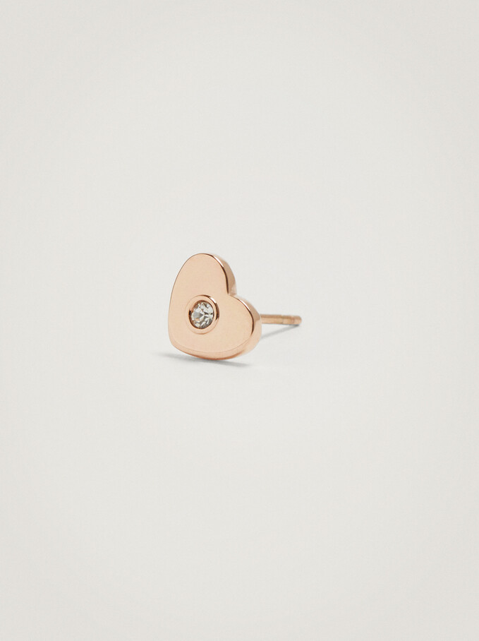 Steel Earrings With Heart, Rose Gold, hi-res