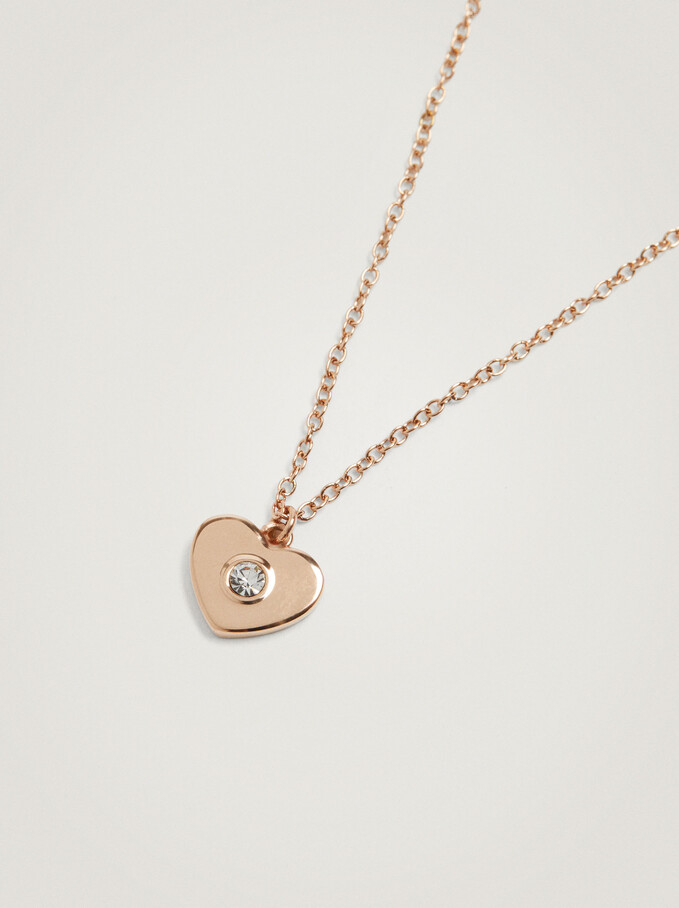 Stainless Steel Necklace With Heart, Rose Gold, hi-res