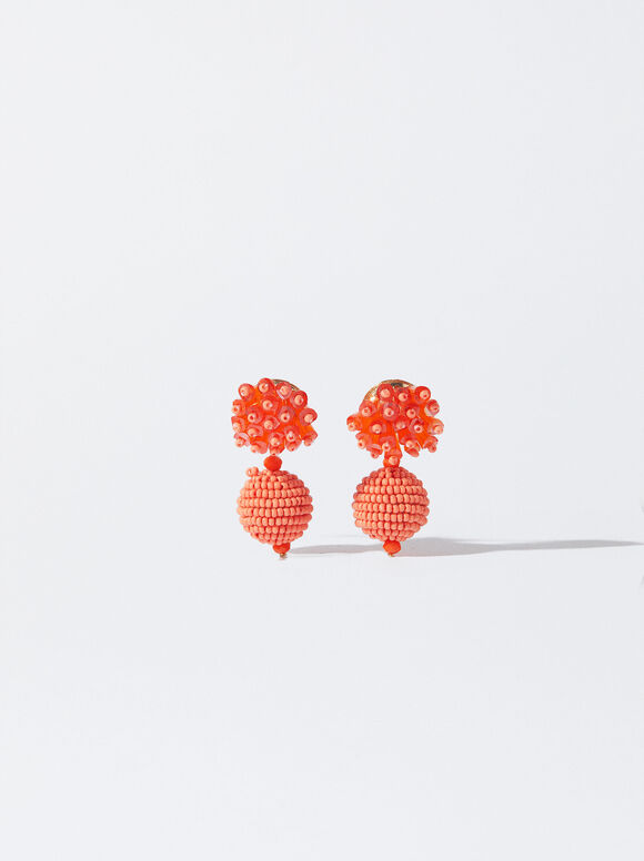 Earrings With Beads, Orange, hi-res