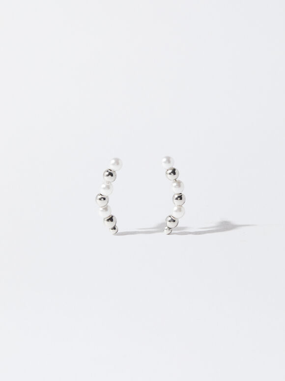 Silver Earrings With Pearls, Silver, hi-res
