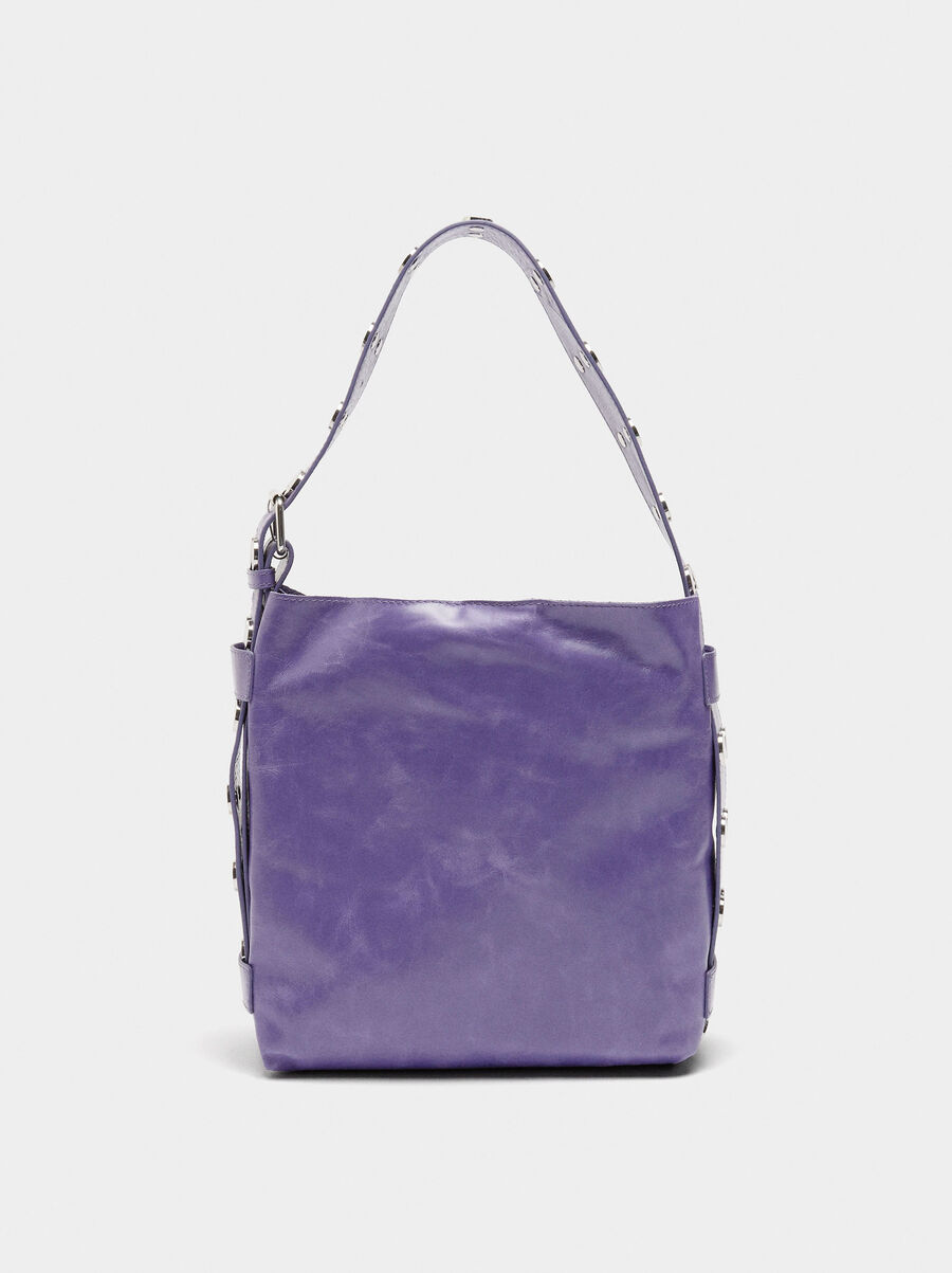 Leather shoulder bag with studs