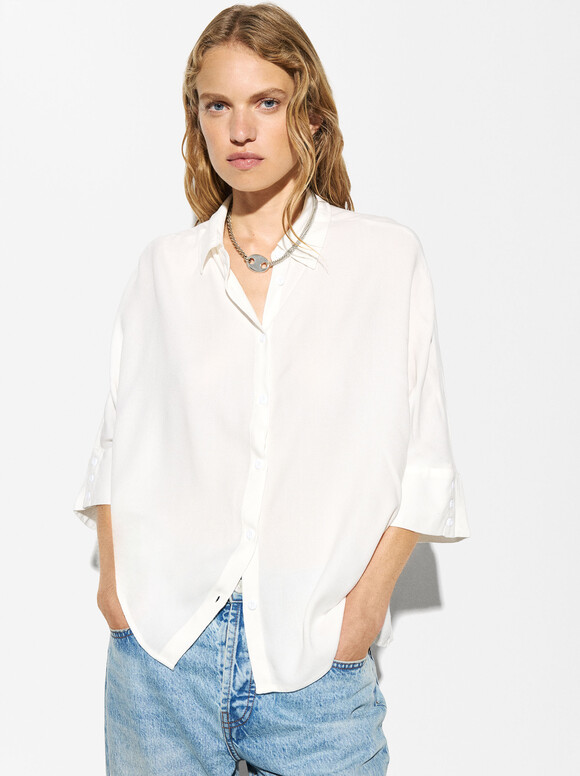 Flowing Shirt With Buttons, White, hi-res
