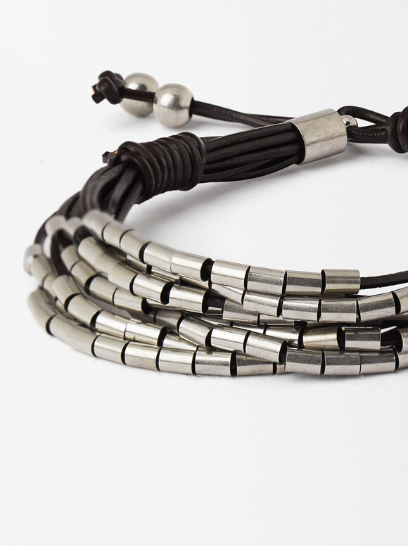 Adjustable Bracelet With Beads, Brown, hi-res