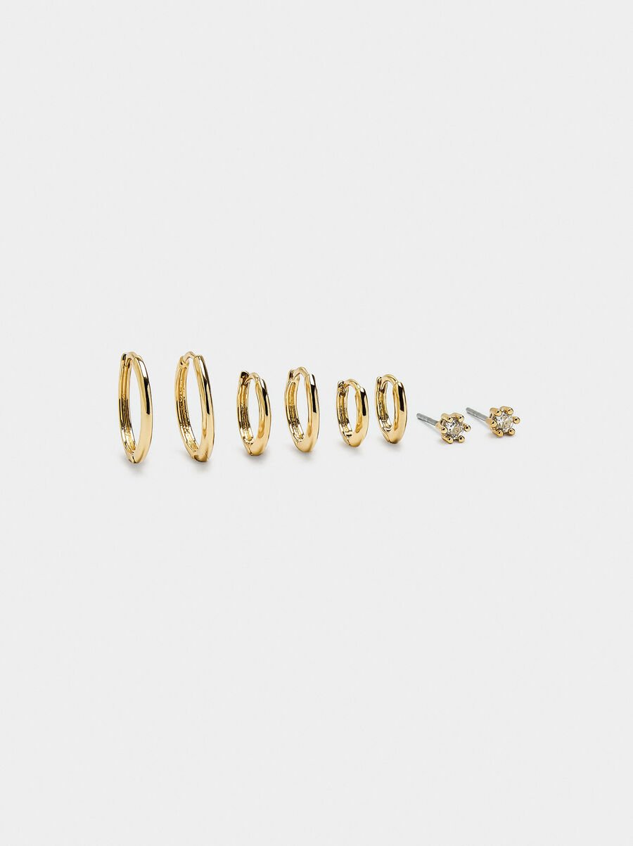 Set of hoop earrings and stud with zirconia