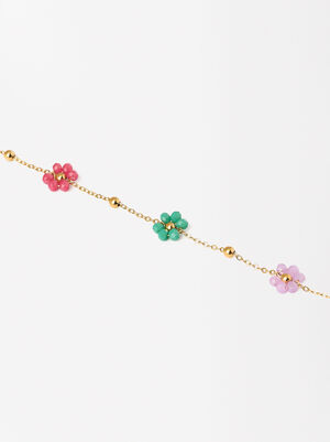 Crystal Flower Anklet - Stainless Steel