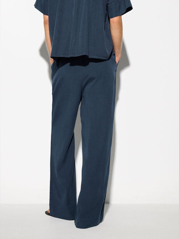Loose-Fitting Trousers With Elastic Waistband, Navy, hi-res
