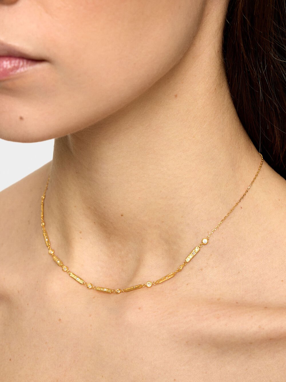Segmented necklace with bars and zirconias - 925 sterling silver