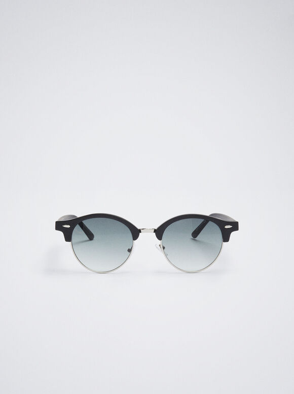 Round Metallic Sunglasses , Black, hi-res