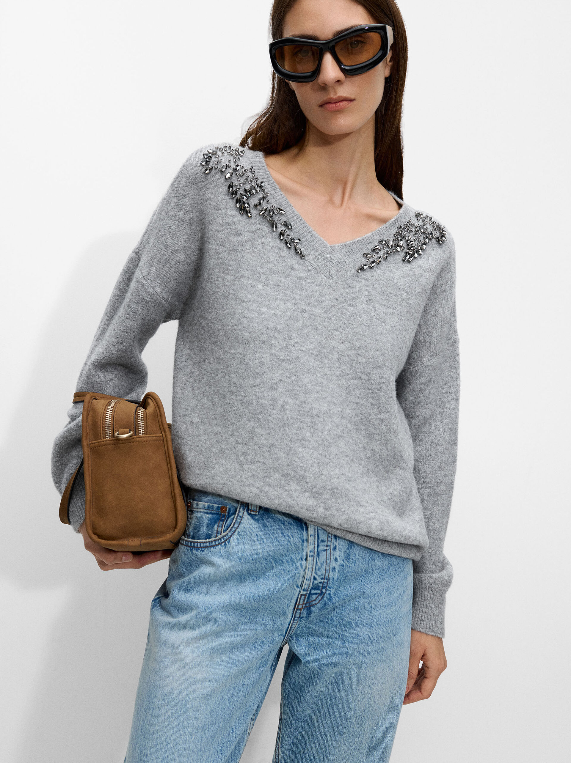 Sweater with wool blend and applications image number 0.0
