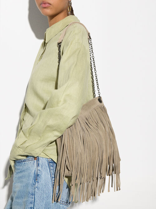 Leather Crossbody Bag With Fringes