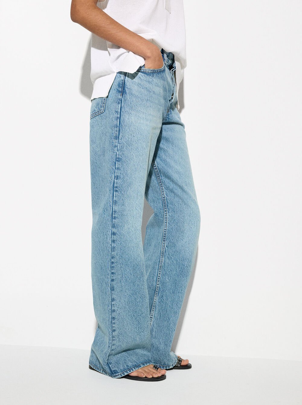Wide leg denim trousers