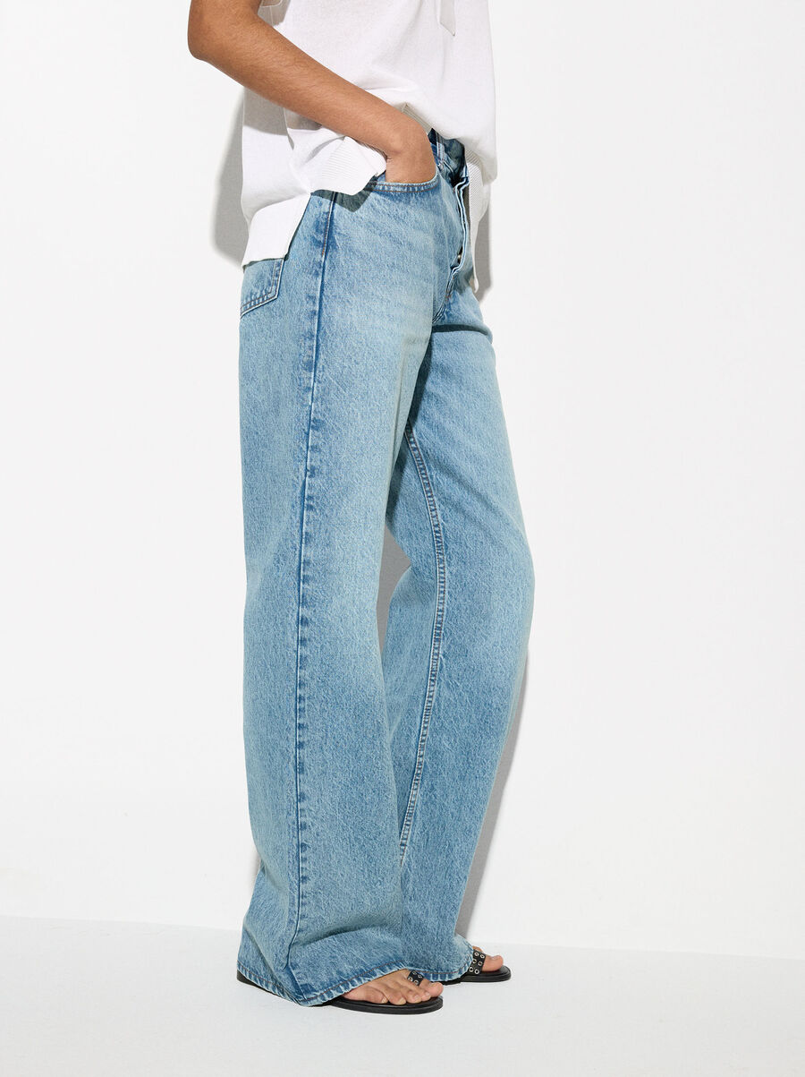 Wide leg denim trousers