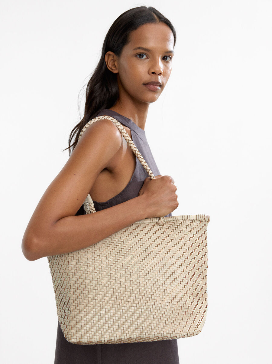 Woven leather shopper bag