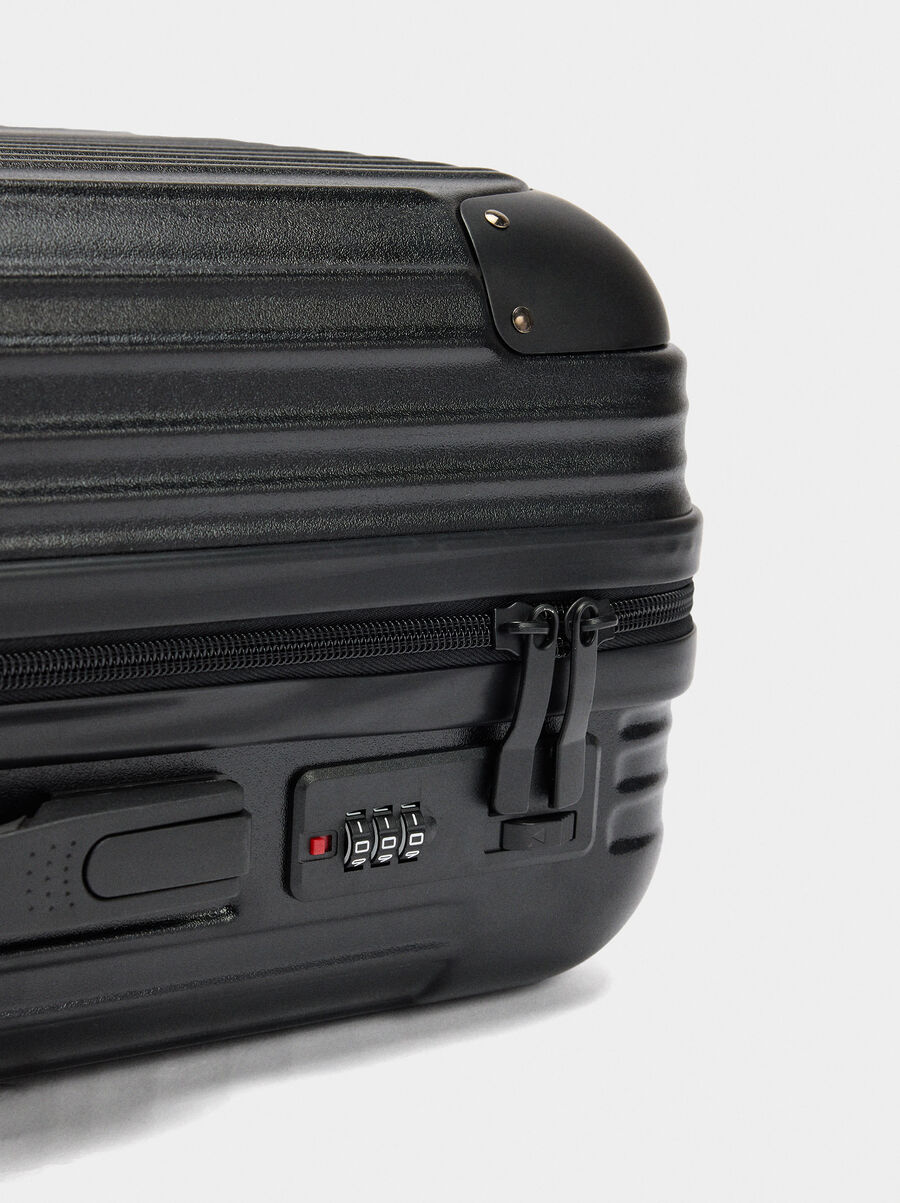 Striped travel suitcase