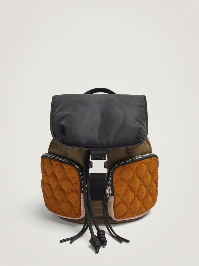 Quilted Nylon Backpack, Khaki, hi-res