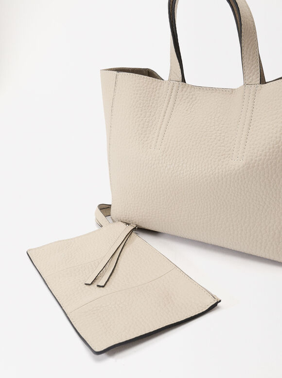 Personalized Leather Tote Bag, Ecru, hi-res