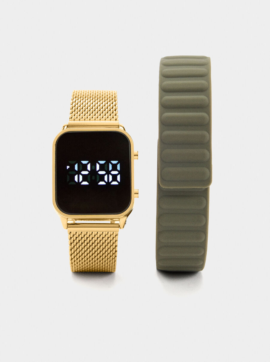 Digital watch with interchangeable straps