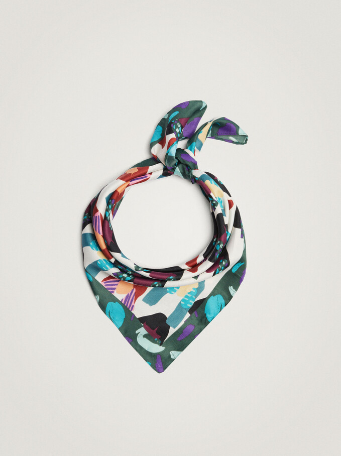 Printed Square Neckerchief Made From Recycled Materials, Green, hi-res