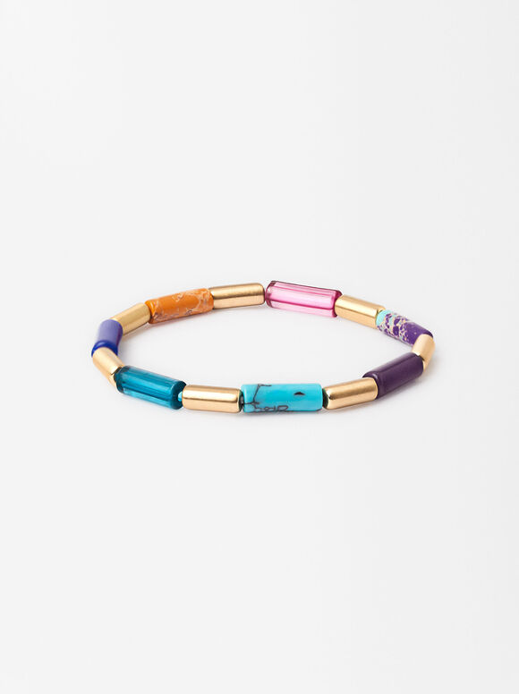 Multicolored Natural Stone Bracelet, Multicolor, hi-res