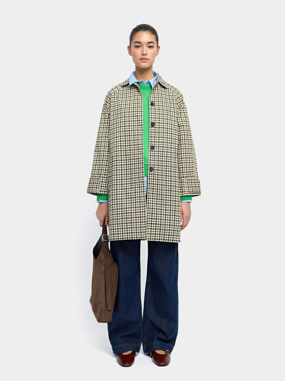 Parka with printed check pattern