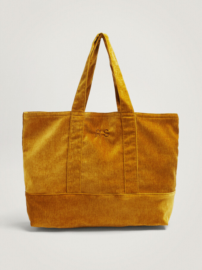 Velvet Customizable Shopper Bag, Mustard, hi-res