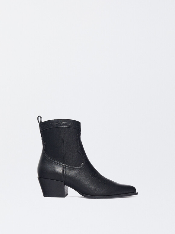Online Exclusive - Cowboy-Style Ankle Boots, Black, hi-res
