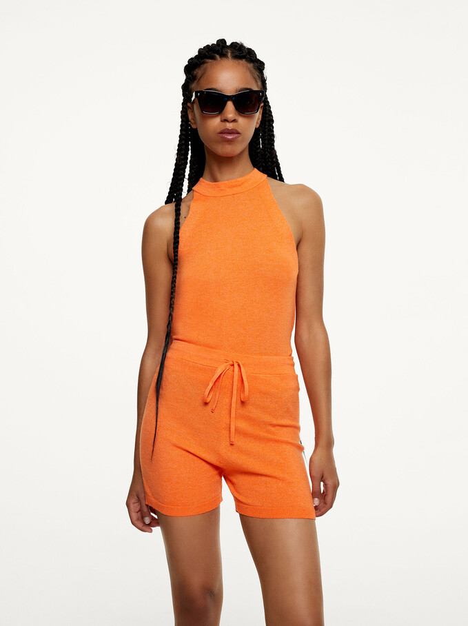 Shorts Con Cintura Elástica, Naranja, hi-res