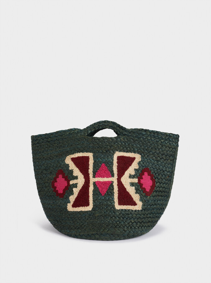 100% Jute Shopper Bag With Embroidery, , hi-res