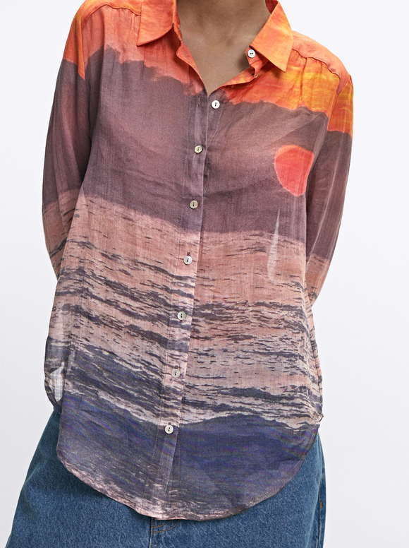 Printed Shirt, Orange, hi-res