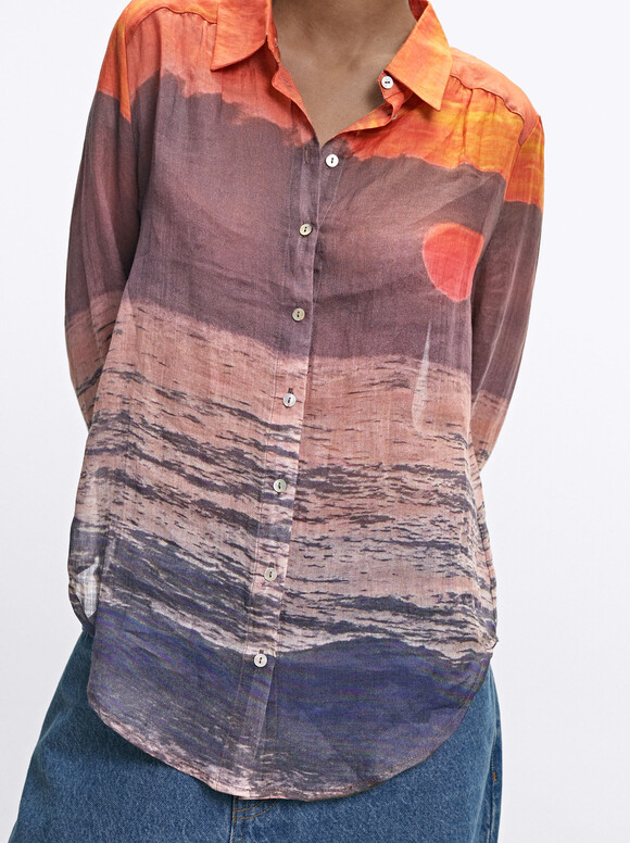 Printed Shirt, Orange, hi-res