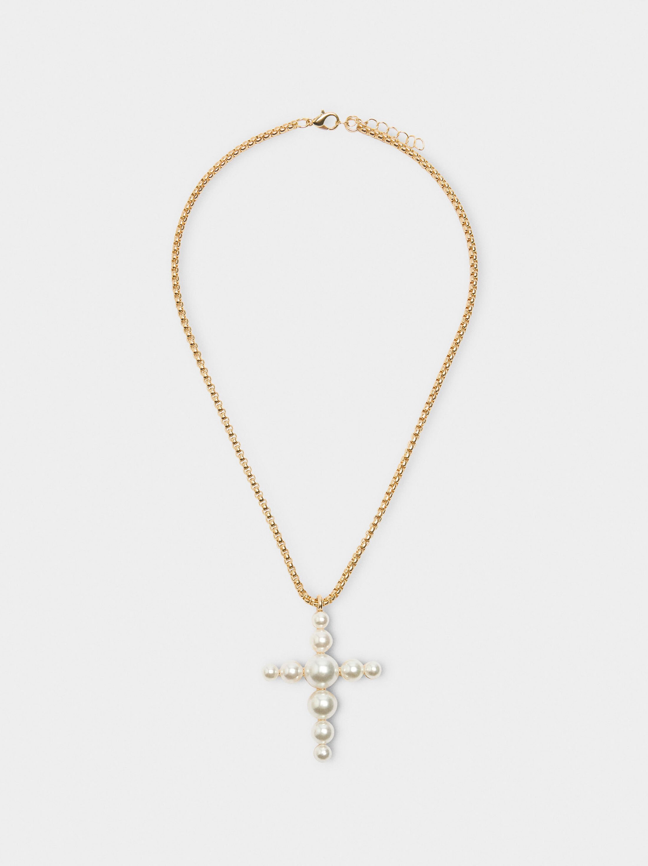 Short necklace with cross pendant with pearls image number 0.0