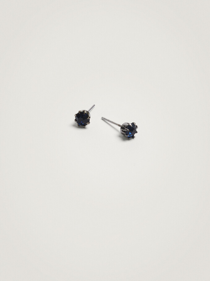 Short Earrings With Crystal, Blue, hi-res