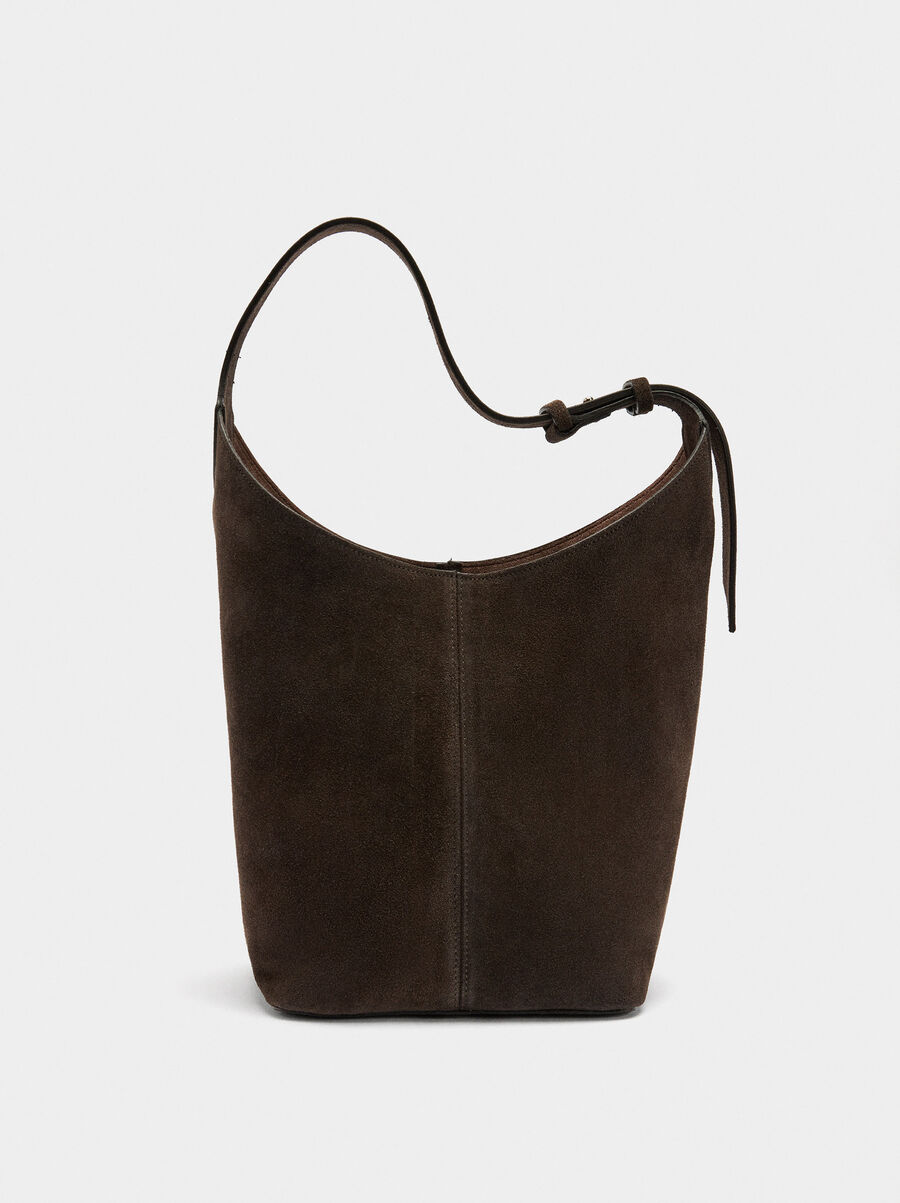 Suede bucket bag with inner pouch