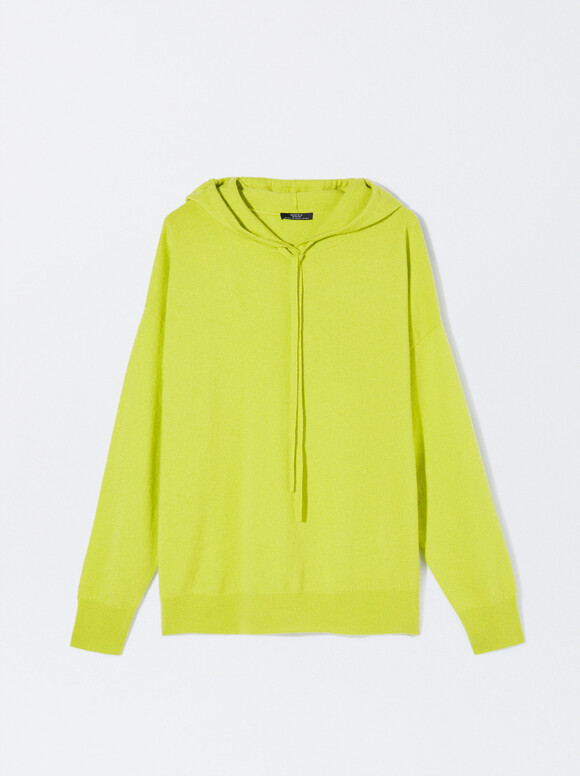 Sweatshirt Com Capuz 100% Caxemira, Amarelo, hi-res