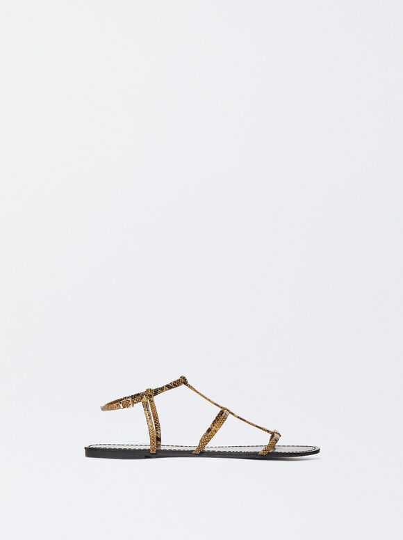 Flat Strappy Sandals, Camel, hi-res