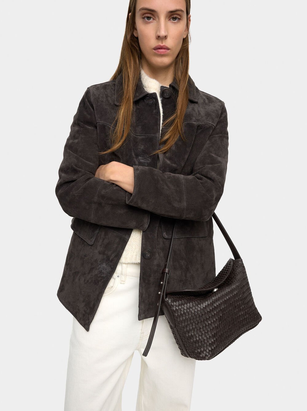 Shoulder bag with braided leather