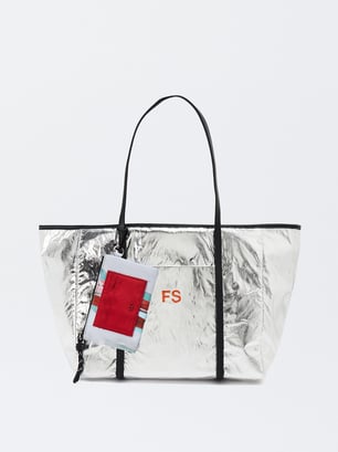 Personalized Metallic Shopper Bag L, Silver, hi-res
