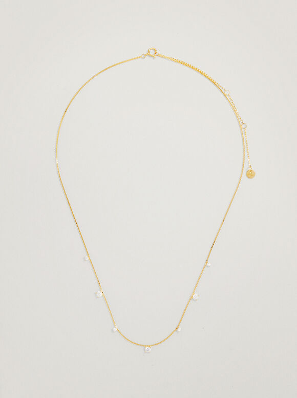 Collier En Argent 925 Avec Zircone, Doré, hi-res