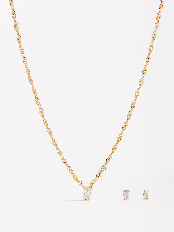 Necklace and earring set with zirconias - 925 sterling silver