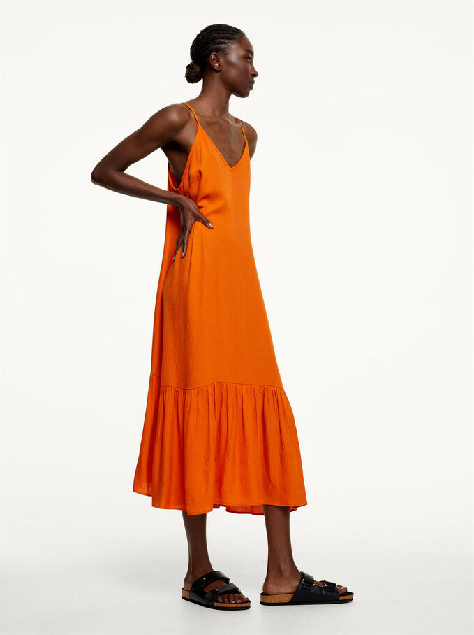 Midi Dress With Frilled Hem, Orange, hi-res