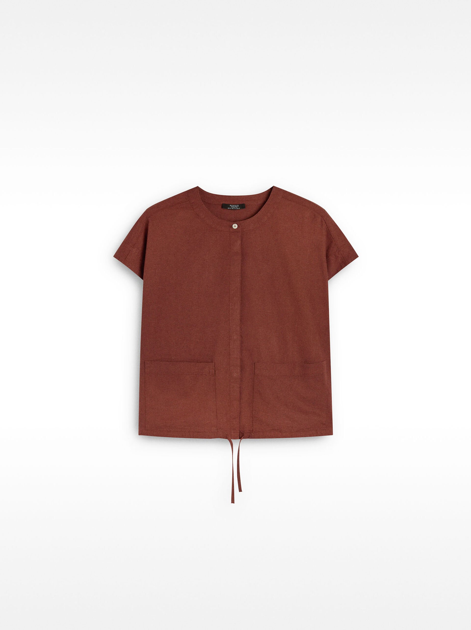 Short-sleeved shirt with linen image number 4.0