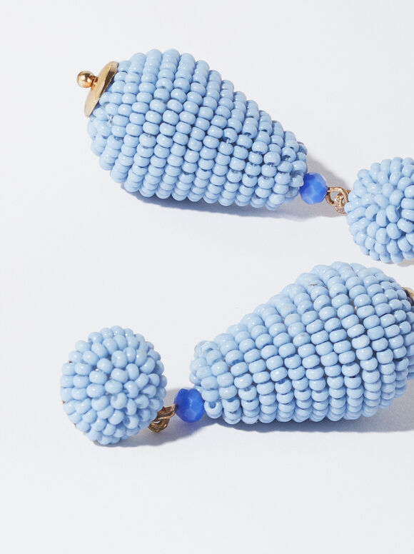 Beaded Earrings, Blue, hi-res