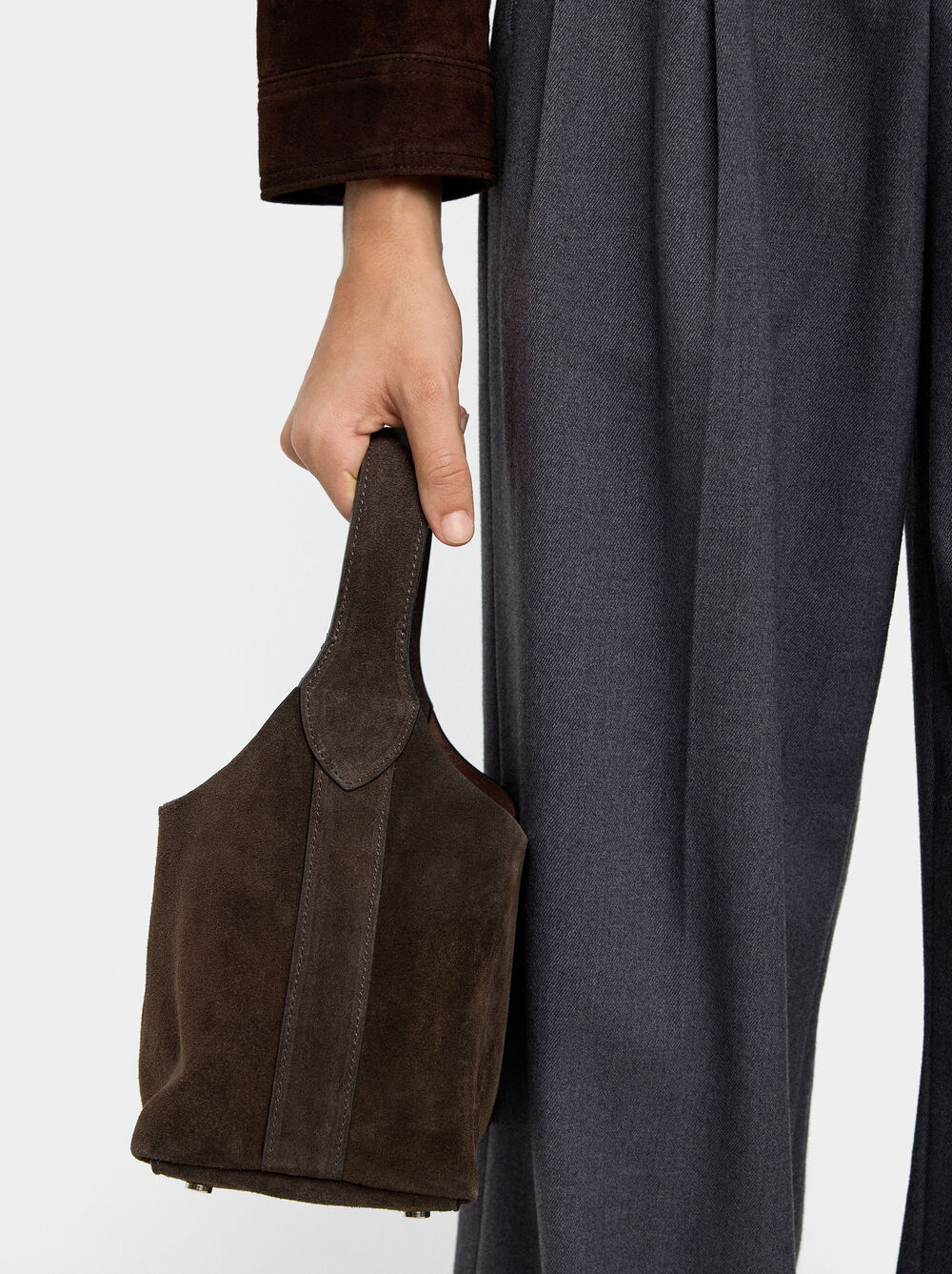 Suede bucket bag