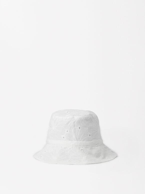 Embroidered Bucket Hat, White, hi-res