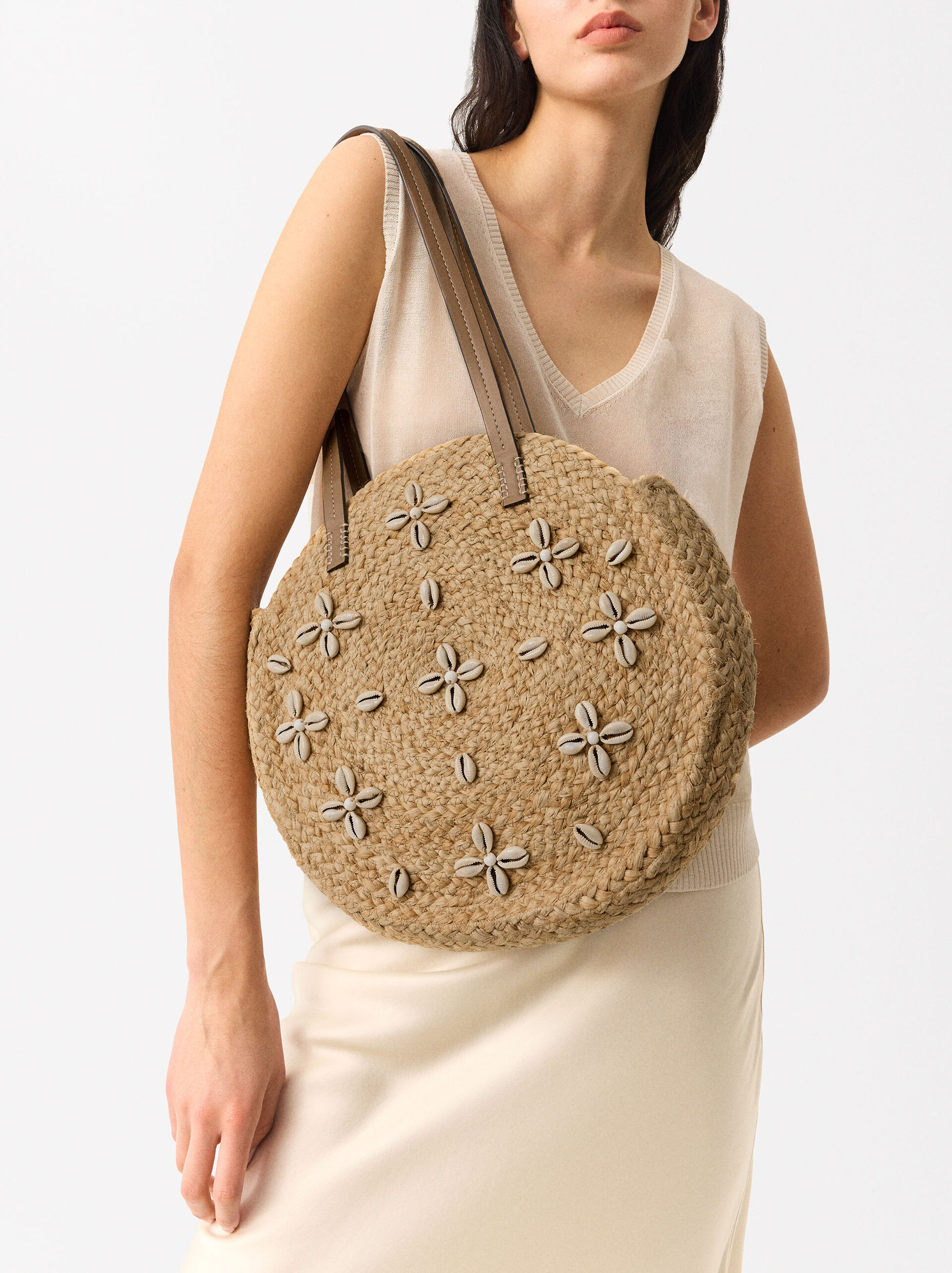 Straw-Effect Handbag With Shell image number 1.0