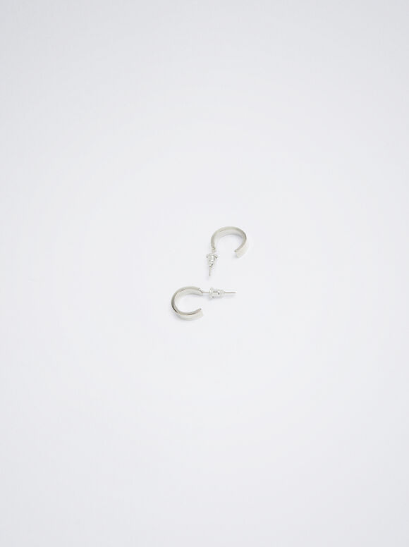 Short Silver Hoop Earrings, Silver, hi-res